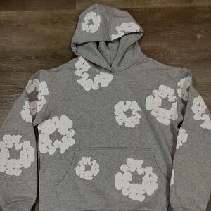 Gray Hoodie with White Floral Design